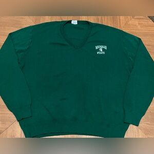 Vintage Michigan State Spartans V Neck Sweater Chest Logo